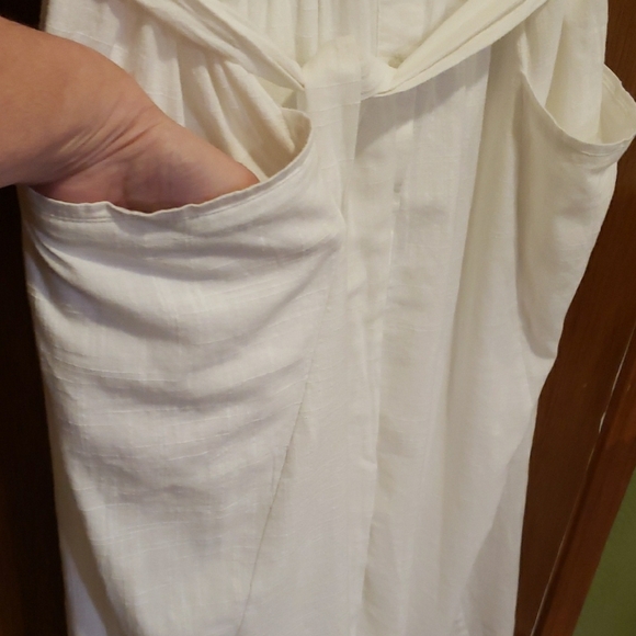 Lane Bryant Cotton White V-Neck Midi Dress with Tie Waist - Picture 7 of 8